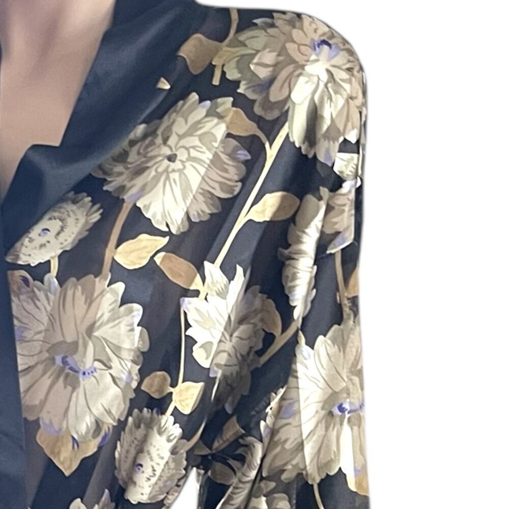 Vintage Judith Hart Black Floral Semi Sheer Maxi Long Robe Kimono Sleeve - Picture 8 of 12